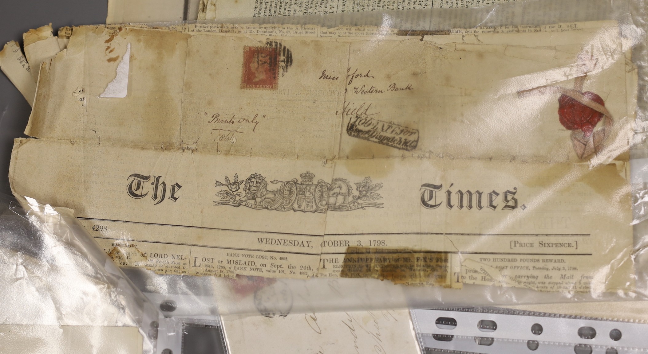 Pre postage correspondence and The Times 1798